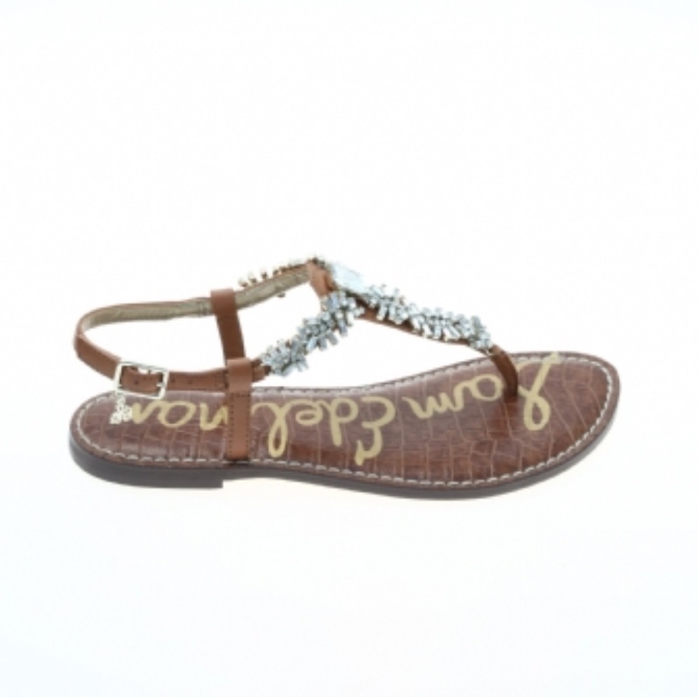 Sam Edelman Gigi Tan Rhinestone T-Strap Slingback Thong Sandal - Picture 1 of 4
